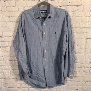 Ralph Lauren Mens Yarmouth Checkered Button Down Blue Yellow Size 16.5 Neck